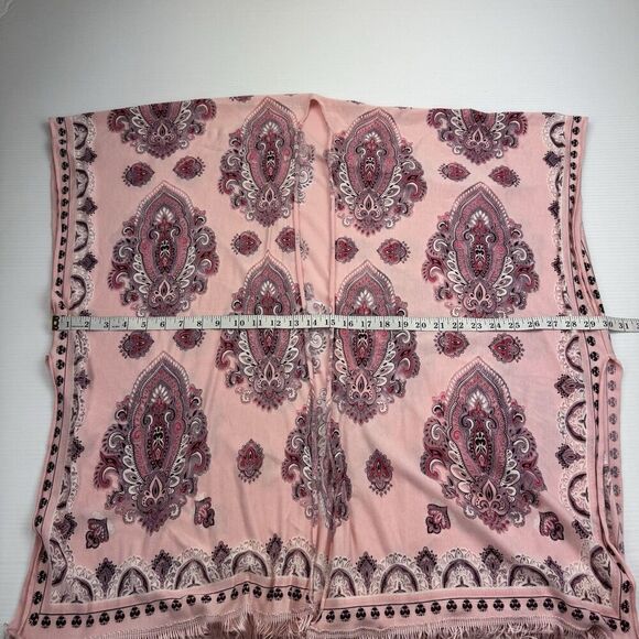Light Pink Sheer Fringe Scarf Paisley Shawl Kimono One Size Boho - Picture 7 of 10